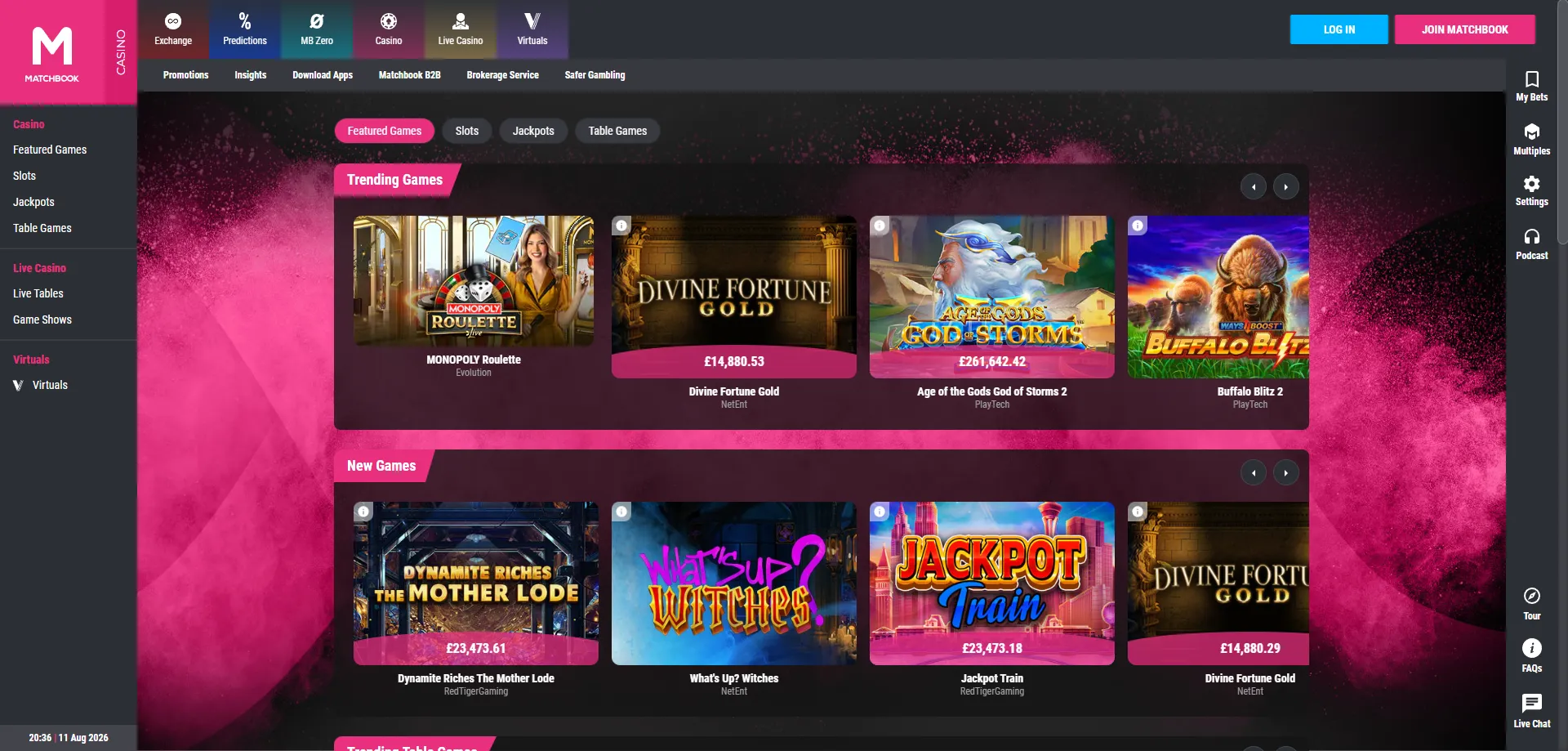 Tragamonedas en Matchbook Casino con t&iacute;tulos populares de grandes proveedores